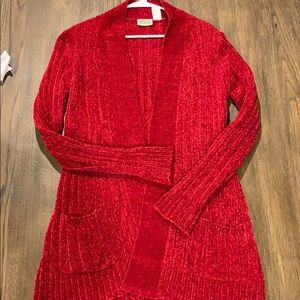 Red 100% polyester cardigan